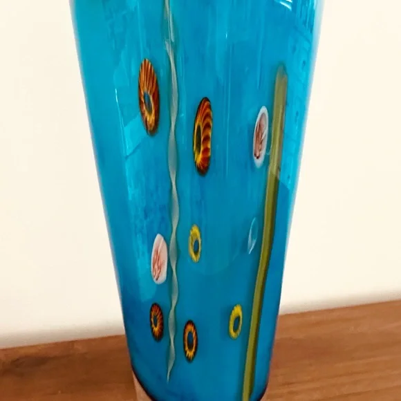 🌼 Like New Vintage 90's MilleFiori Vibrant Blue Art Glass Vase 🏺 🌺 - Picture 4 of 7